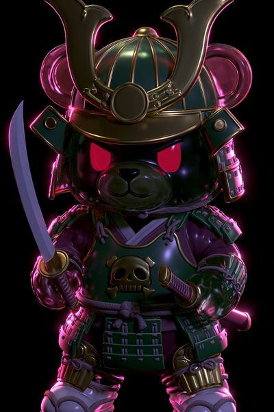 Samurai Bear Neon Poster. poster print