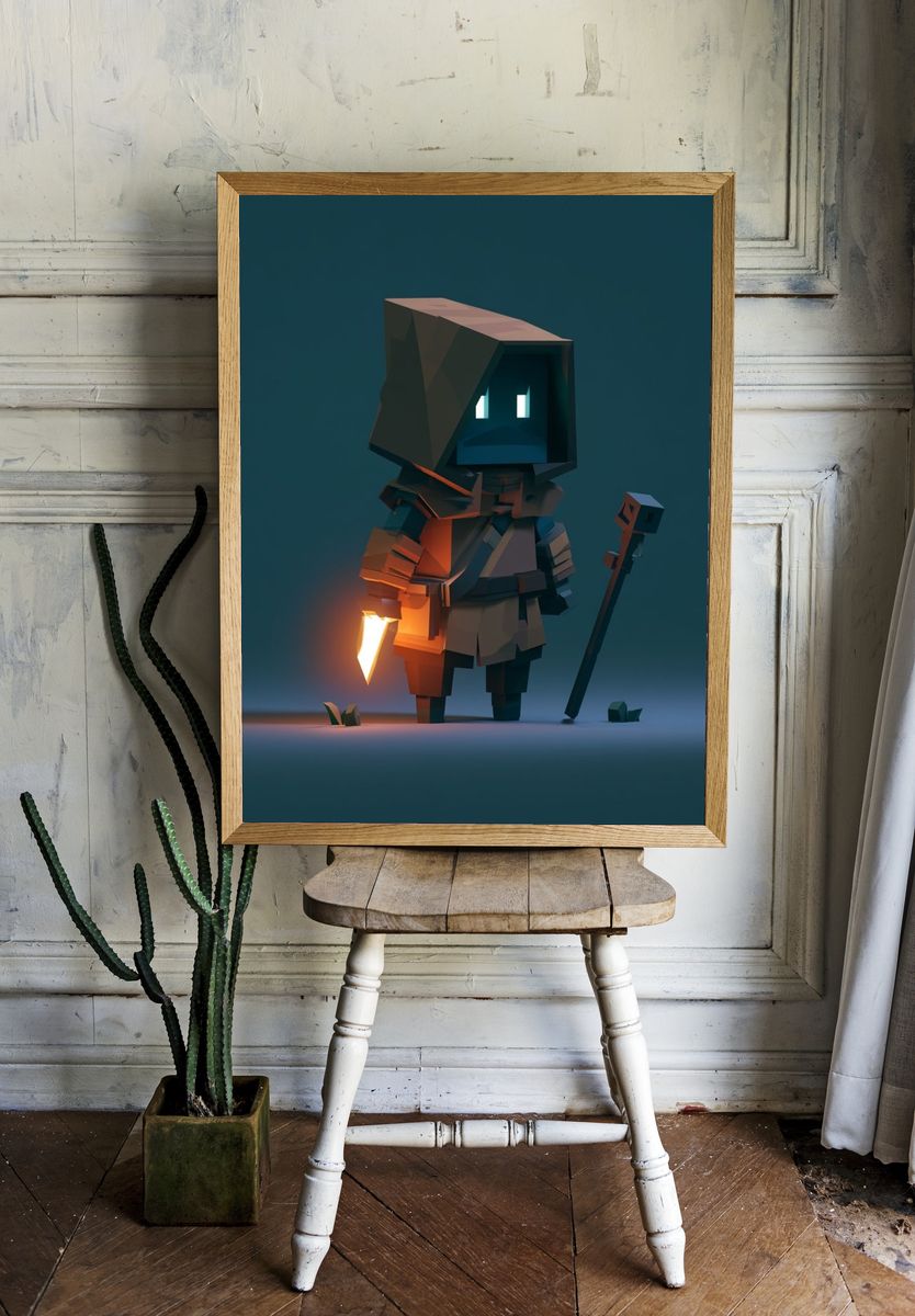 Voxel Hooded Adventurer Poster. room preview