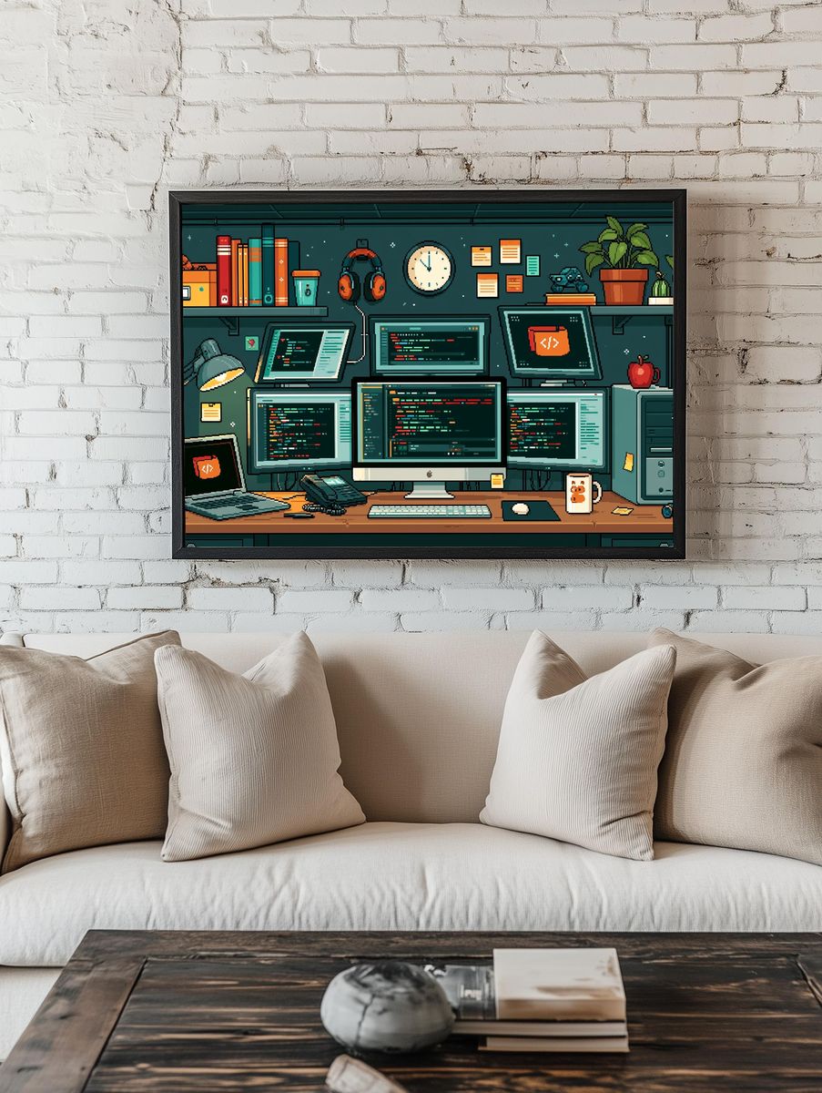 Coder's Desk Pixel Art Poster. room preview