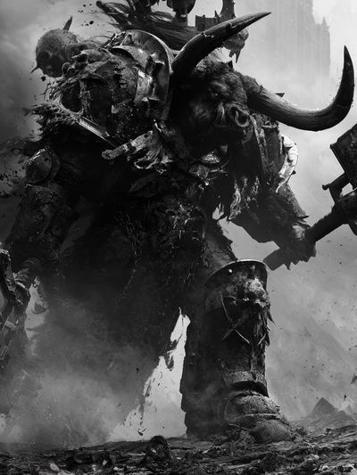 Warhammer Orc Warrior Black-White Print.