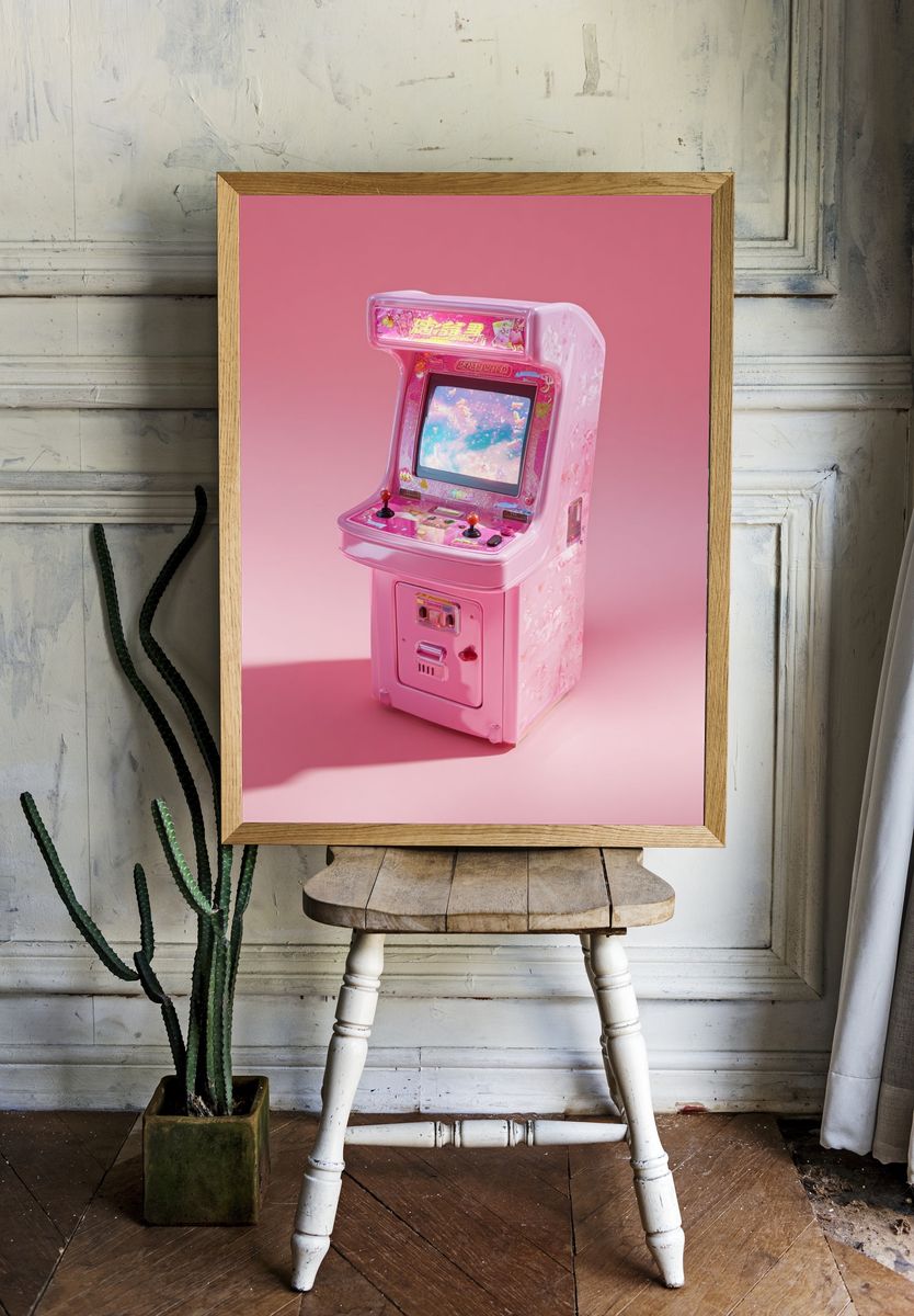 Pink Arcade Cabinet Digital Art Poster. — room view 1