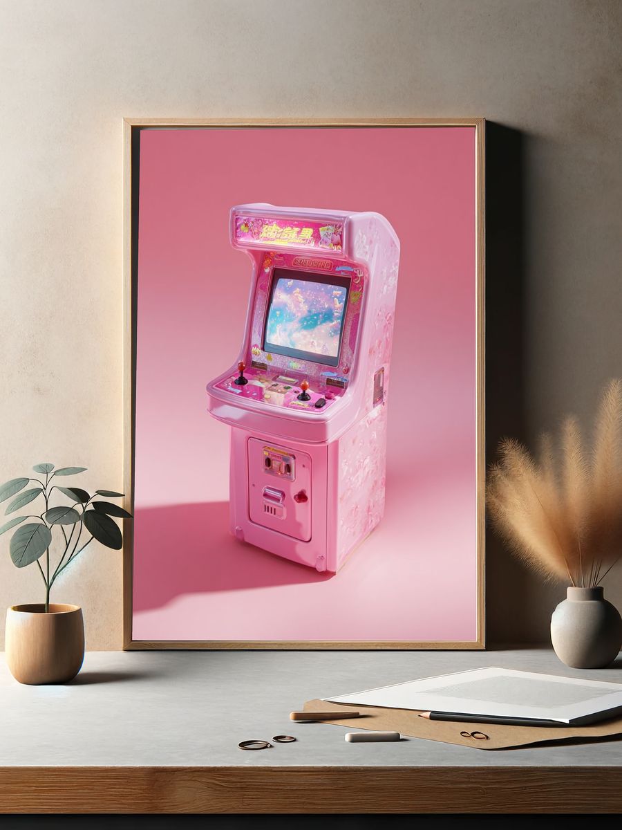 Pink Arcade Cabinet Digital Art Poster. — room view 2
