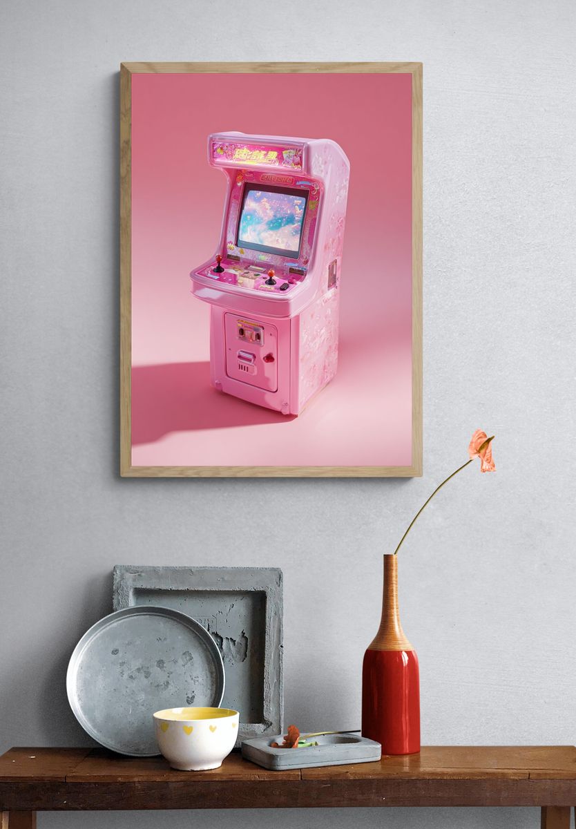 Pink Arcade Cabinet Digital Art Poster. — room view 3