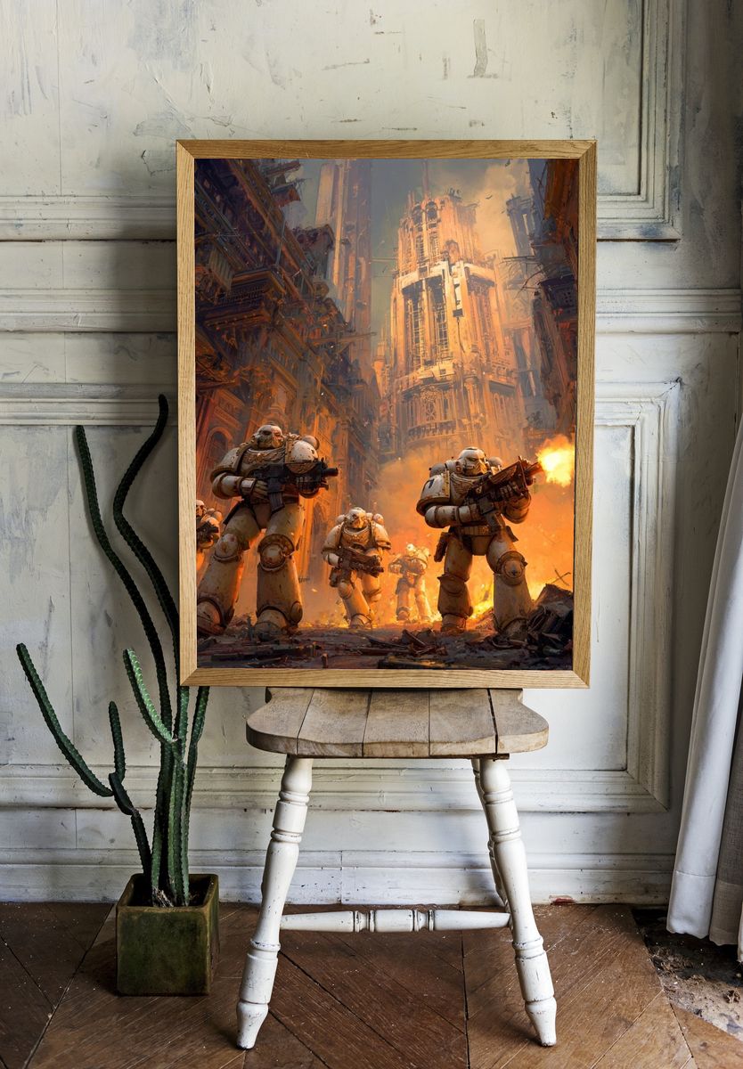 Futuristic Soldiers in Urban Warfare Poster. — room view 1