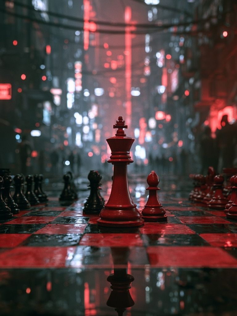 Neon Chessboard Cityscape Poster. poster — gaming art