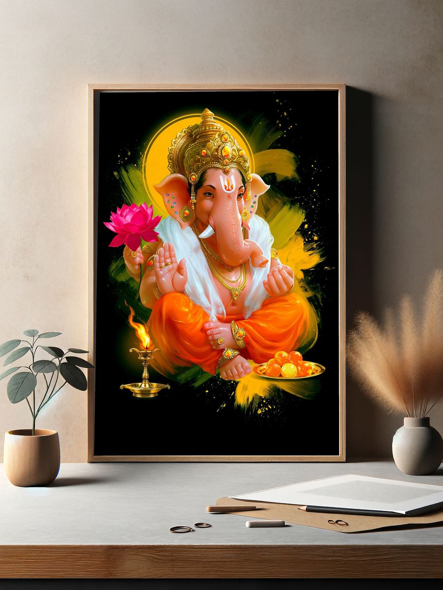 Lord Ganesha Devotional Digital Art Poster. — room view 2