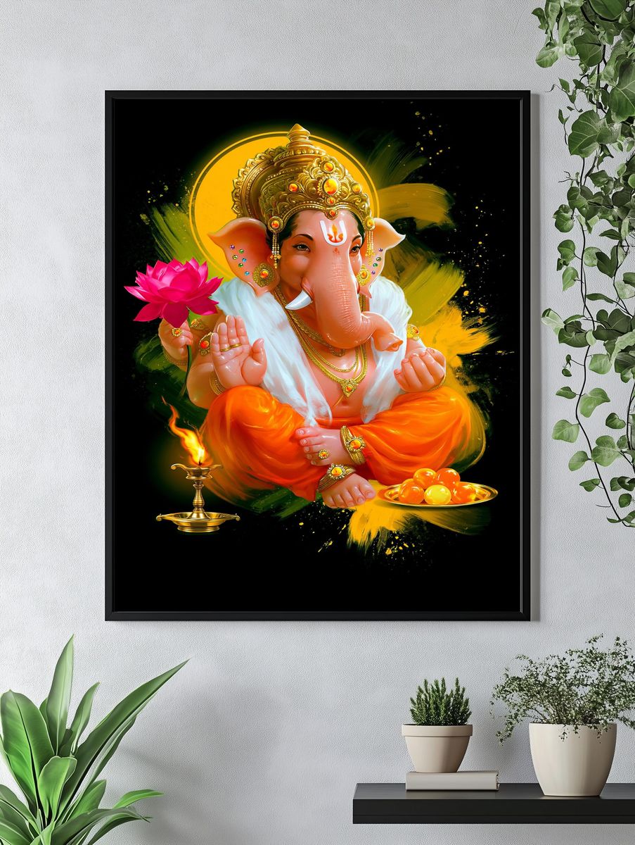 Lord Ganesha Devotional Digital Art Poster. — room view 4