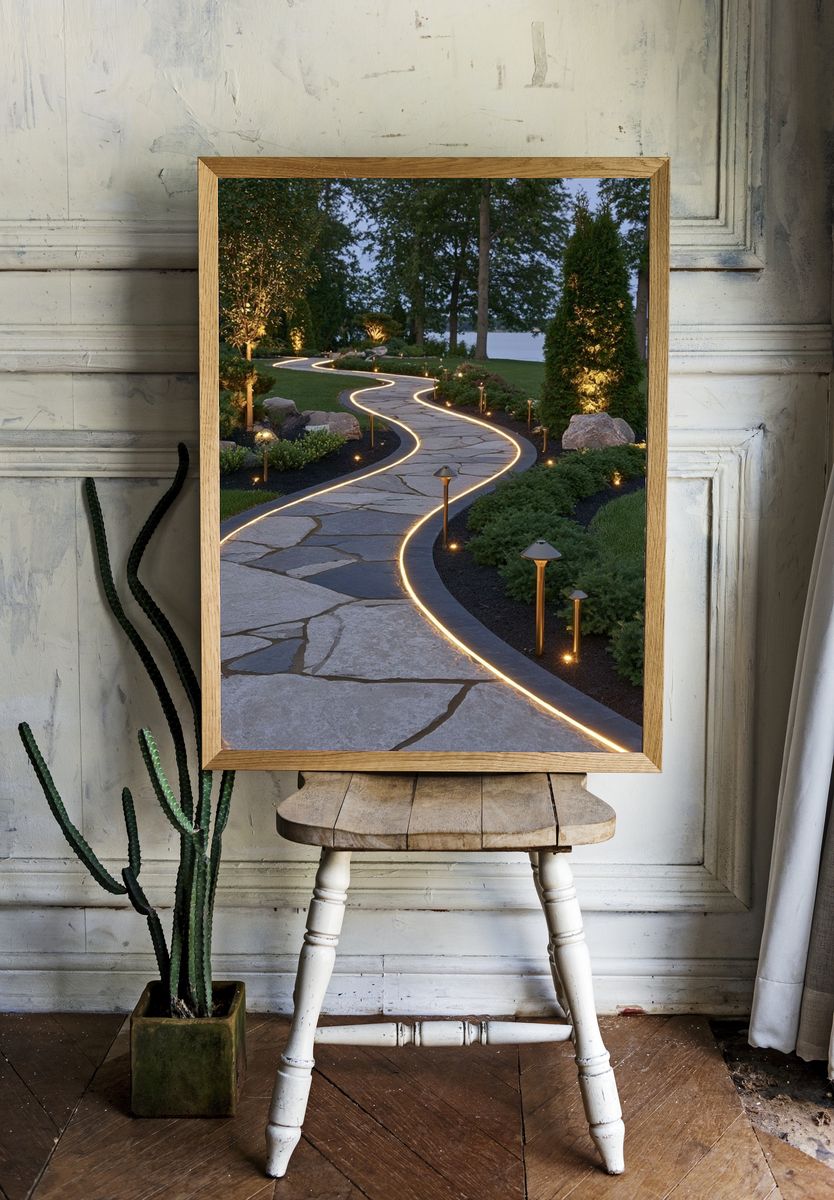 Illuminated Garden Path Photography Poster. room preview
