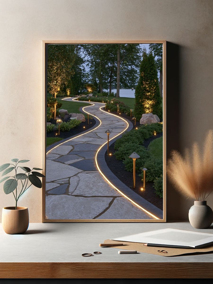 Illuminated Garden Path Photography Poster. — room view 2