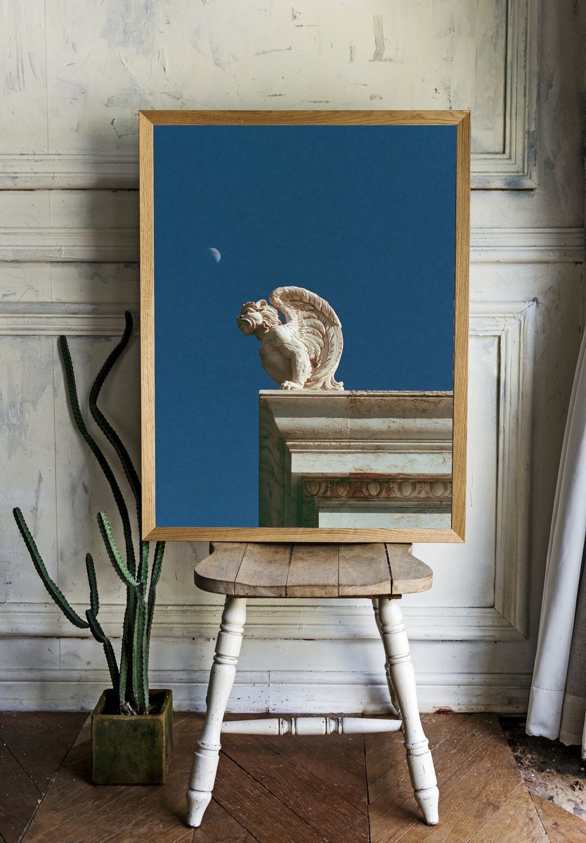 Gargoyle Moonlit Sky Photography Poster. room preview