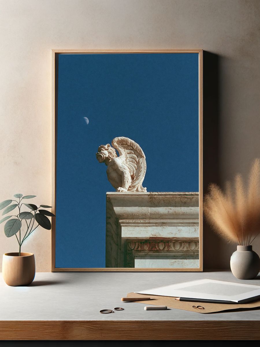 Gargoyle Moonlit Sky Photography Poster. — room view 2