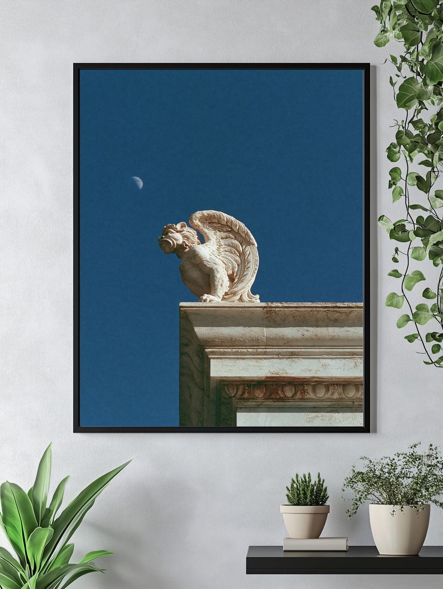 Gargoyle Moonlit Sky Photography Poster. — room view 4