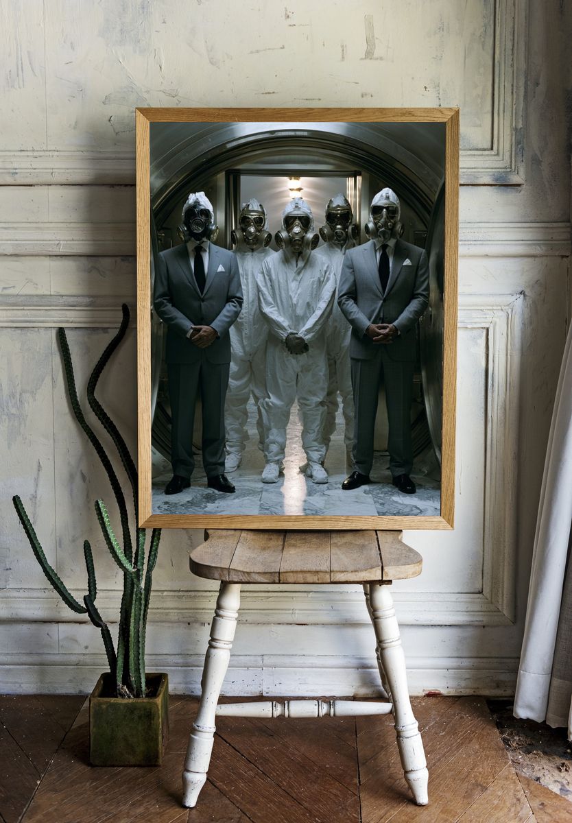 Gas Mask Men — Surreal Photography Print. room preview