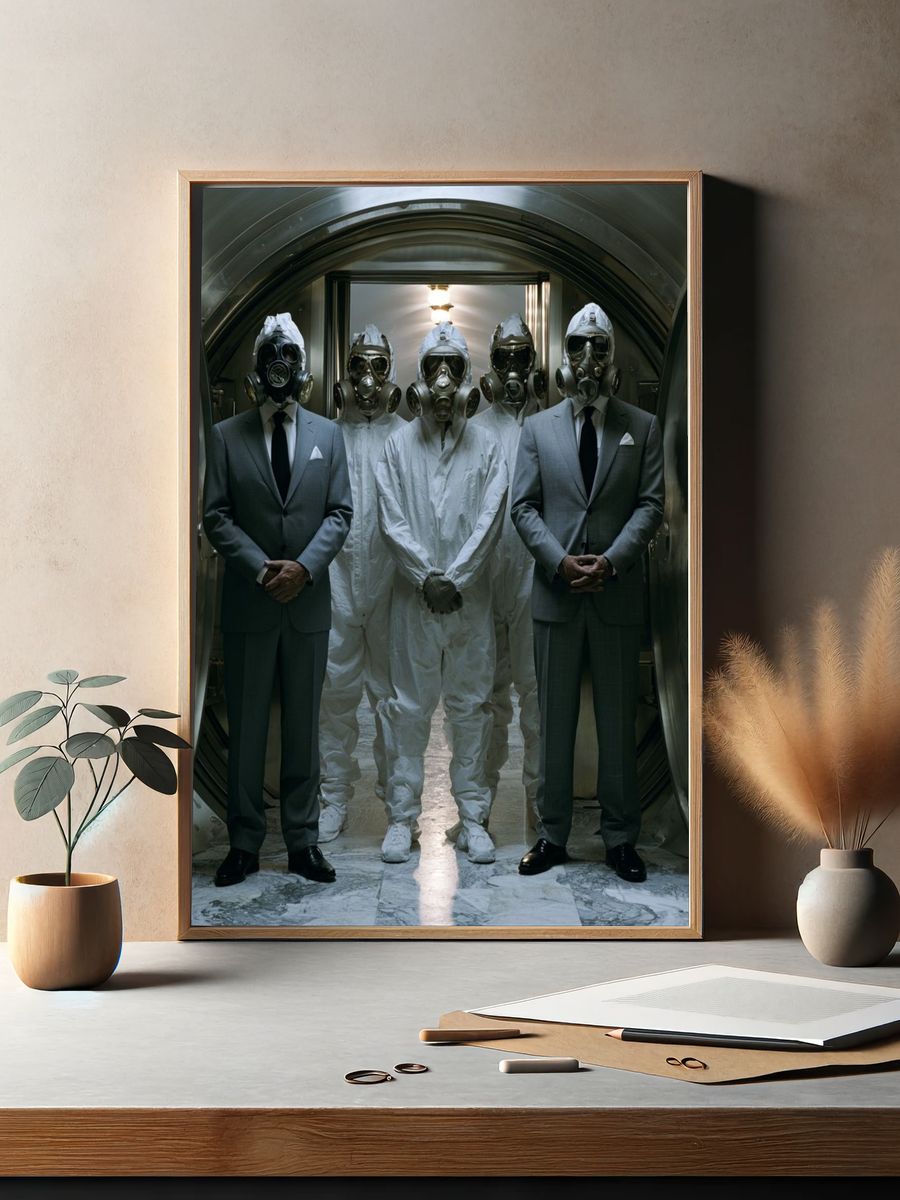 Gas Mask Men — Surreal Photography Print. — room view 2