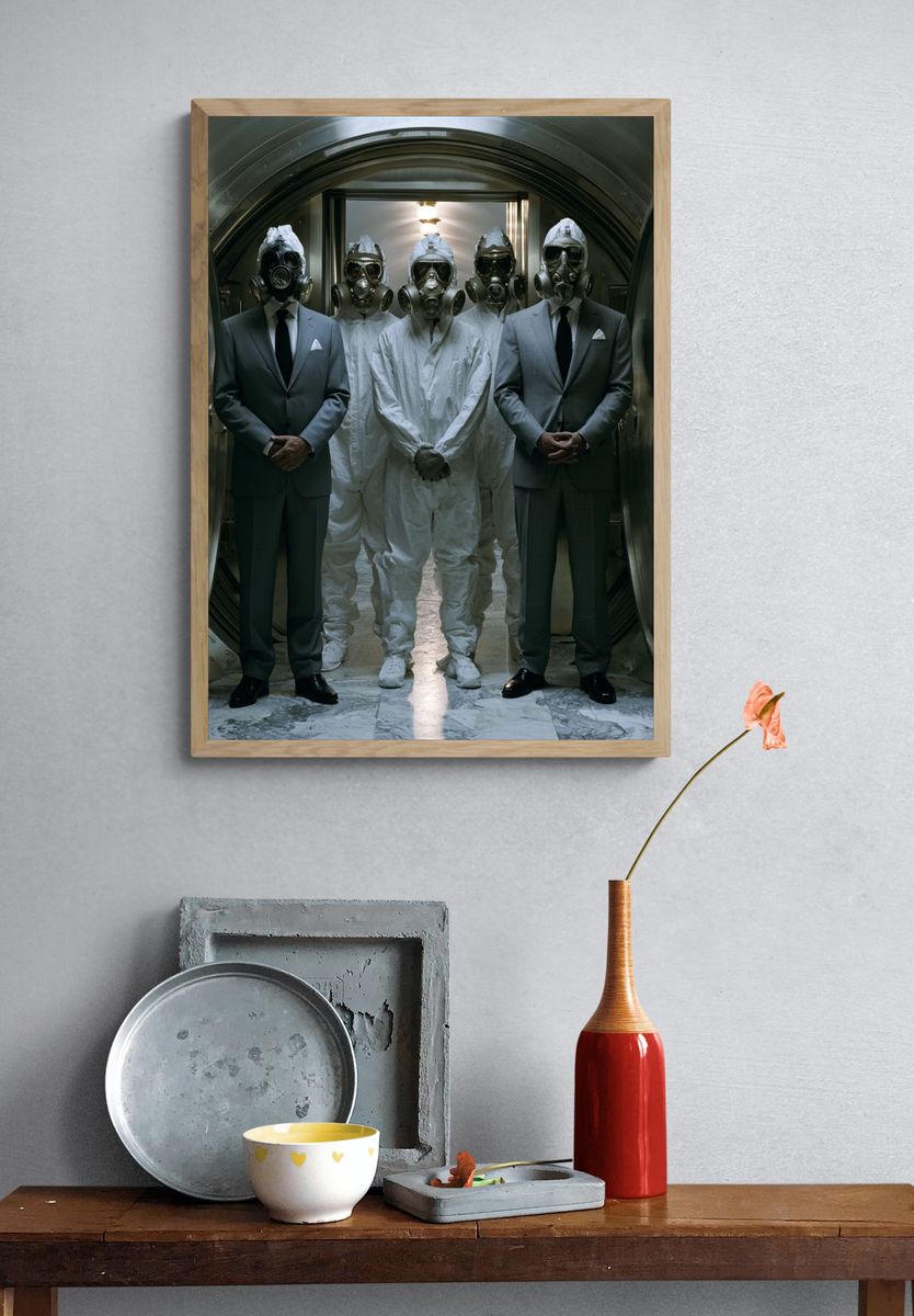 Gas Mask Men — Surreal Photography Print. — room view 3