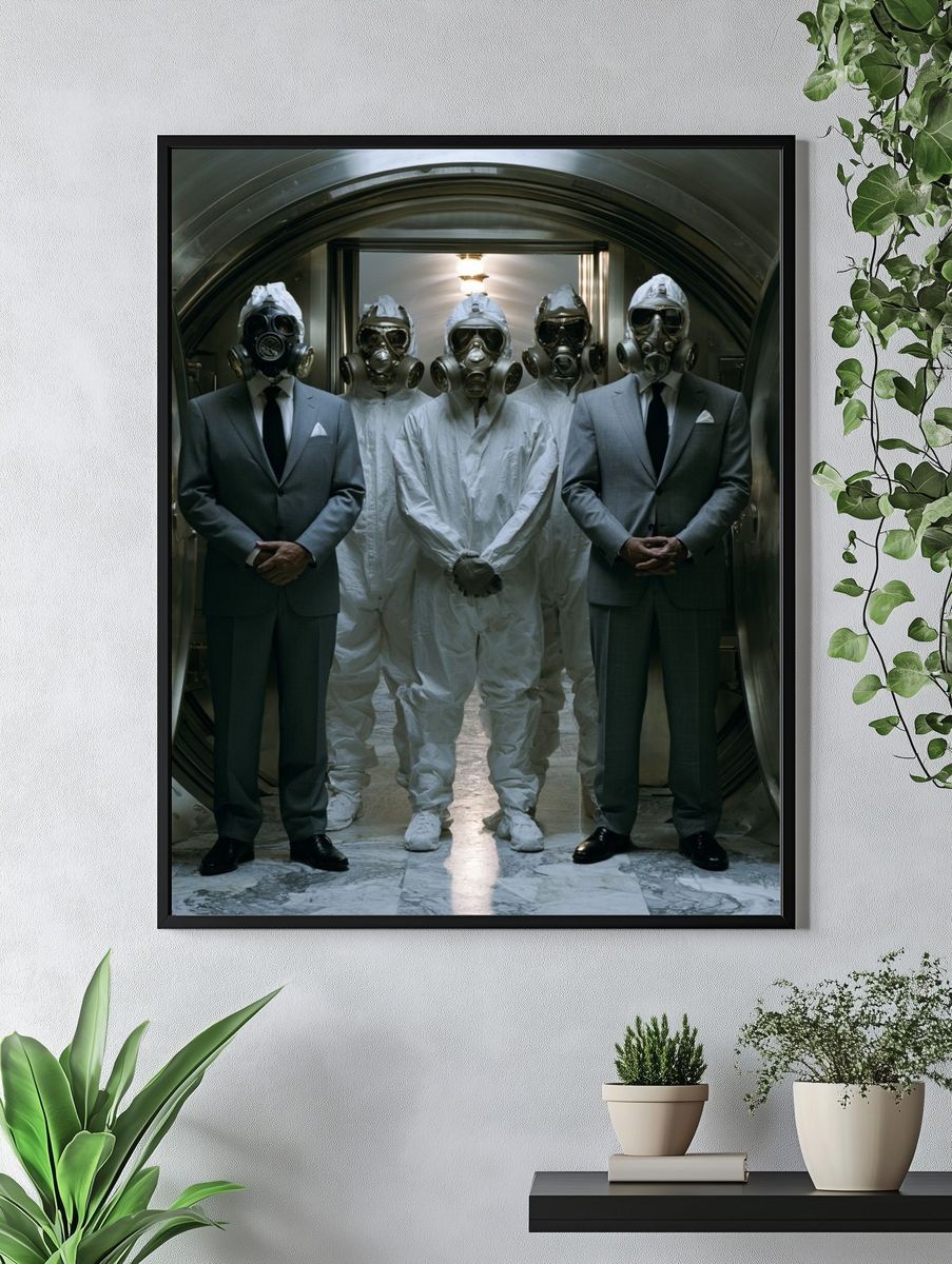 Gas Mask Men — Surreal Photography Print. — room view 4