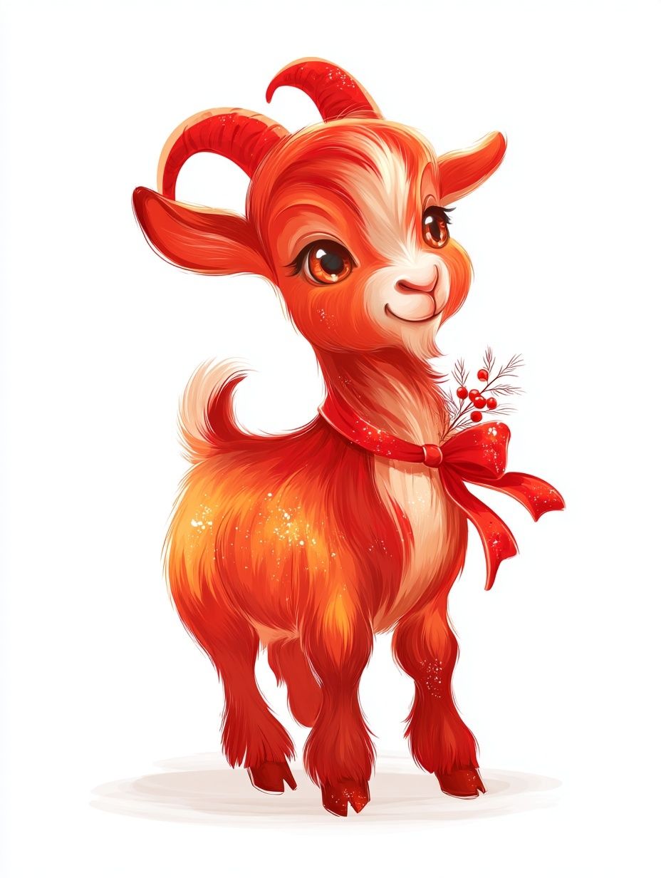 Cute Red Goat Illustration Poster. poster detail