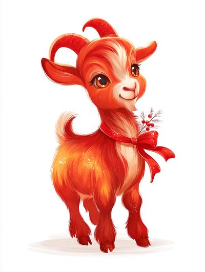 Cute Red Goat Illustration Poster. poster print