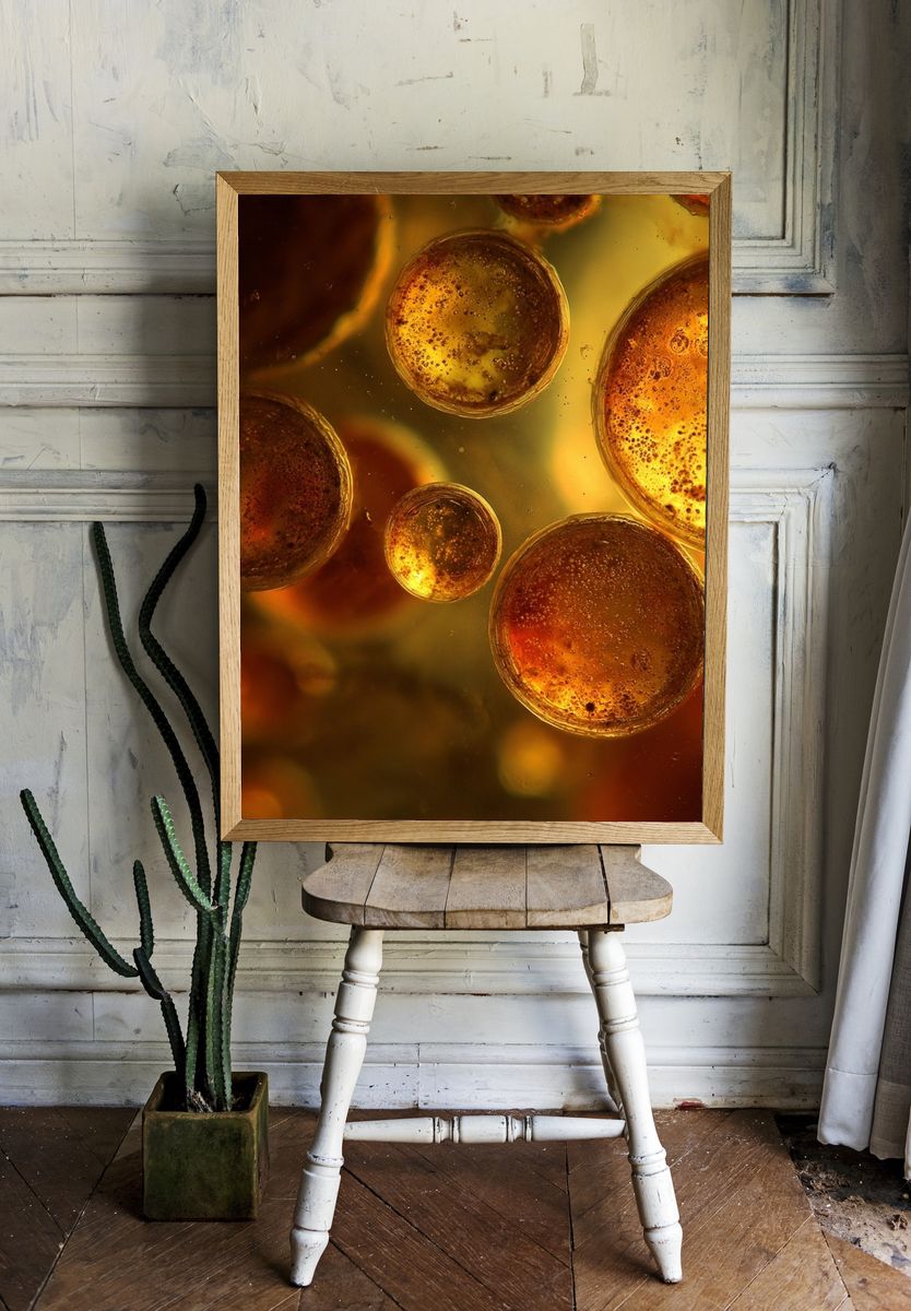 Golden Bubbles Abstract Poster. — room view 1