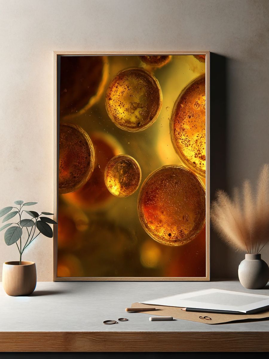 Golden Bubbles Abstract Poster. — room view 2