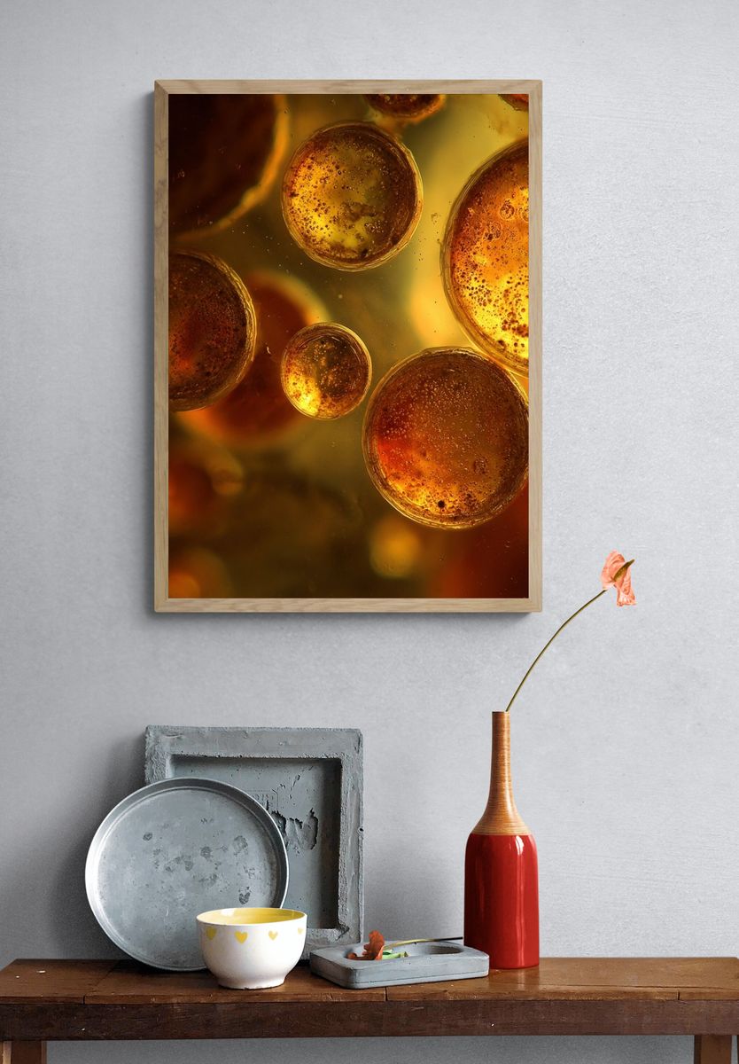Golden Bubbles Abstract Poster. — room view 3
