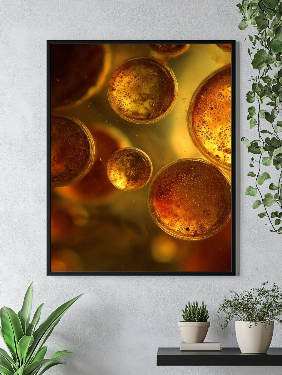 Golden Bubbles Abstract Poster. — room view 4