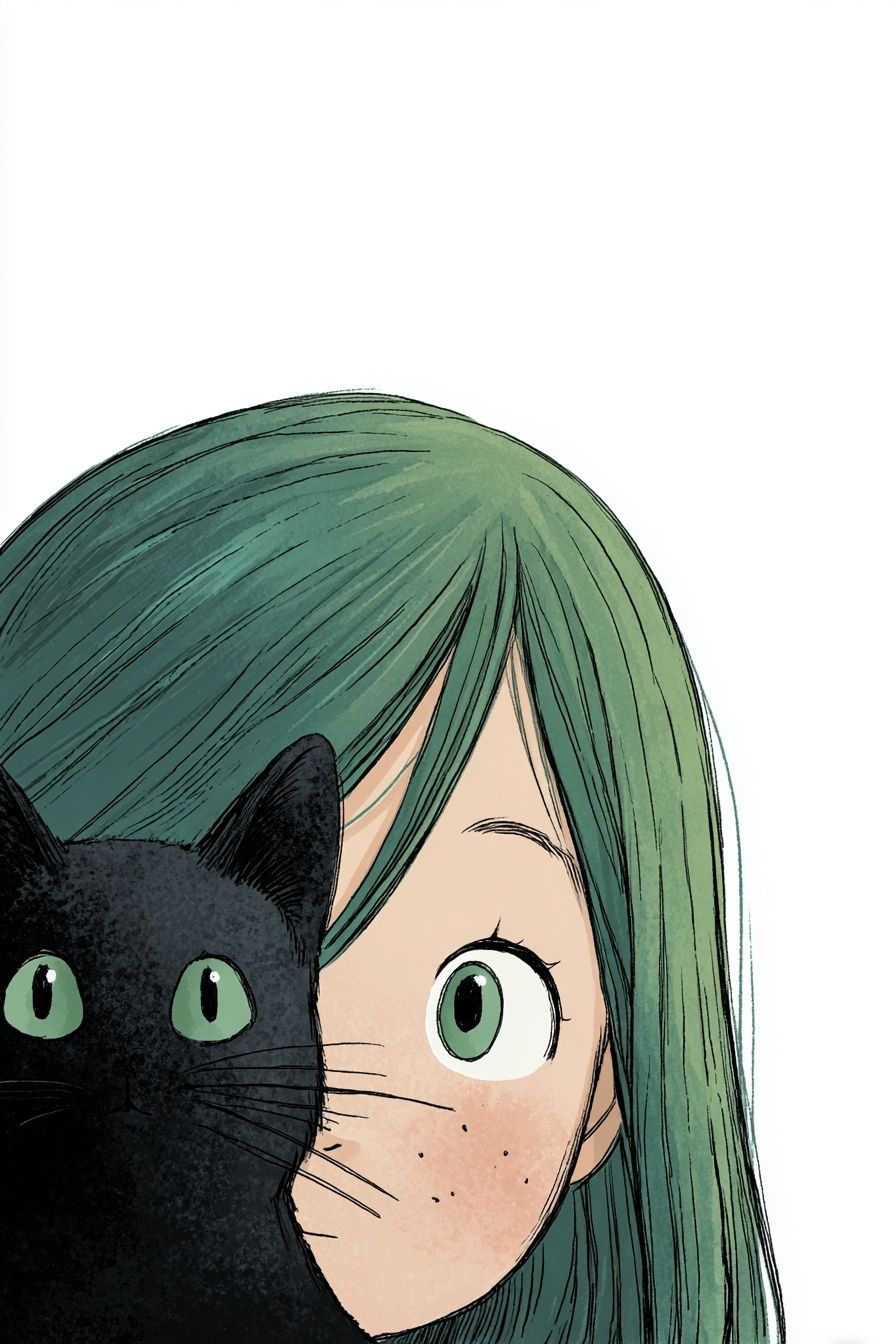 Girl with Black Cat — Illustration Print. poster detail