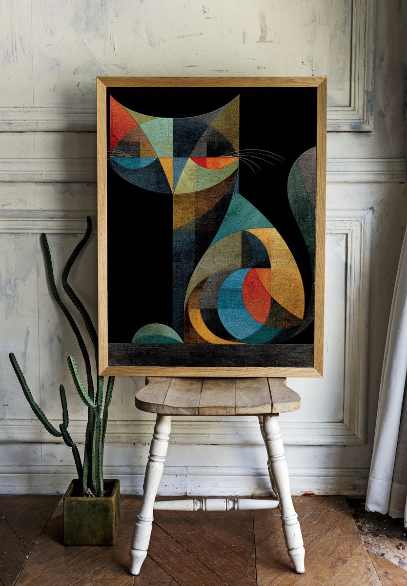 Geometric Cat Abstract Poster. — room view 1