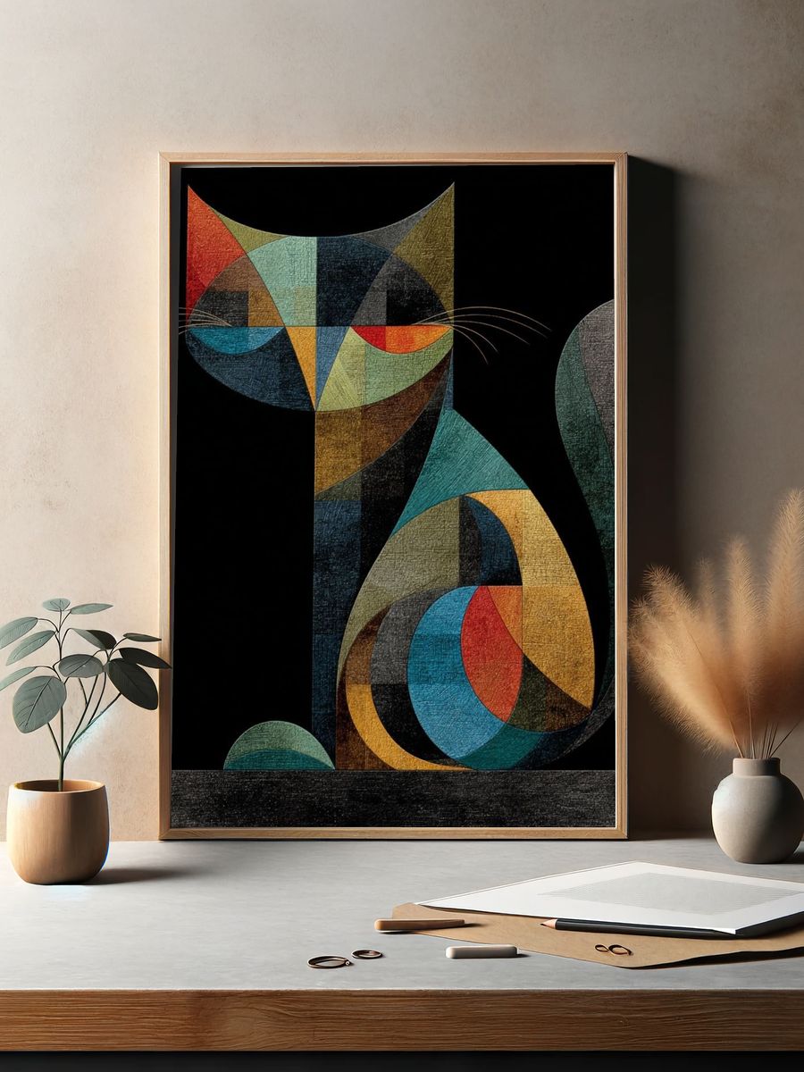 Geometric Cat Abstract Poster. — room view 2
