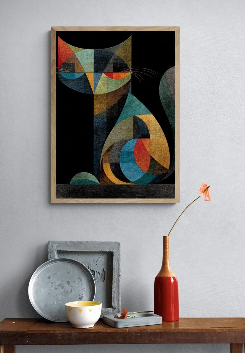 Geometric Cat Abstract Poster. — room view 3