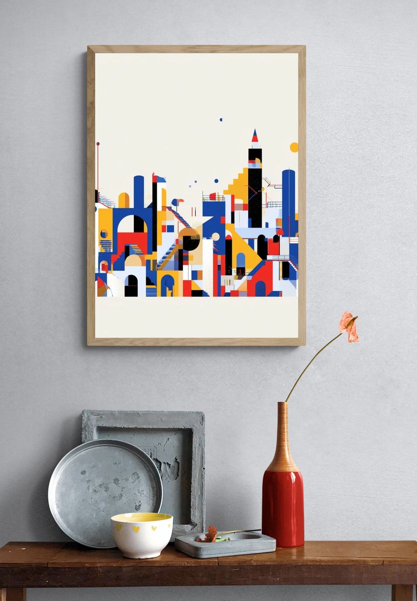 Geometric Cityscape Abstract Poster. — room view 3