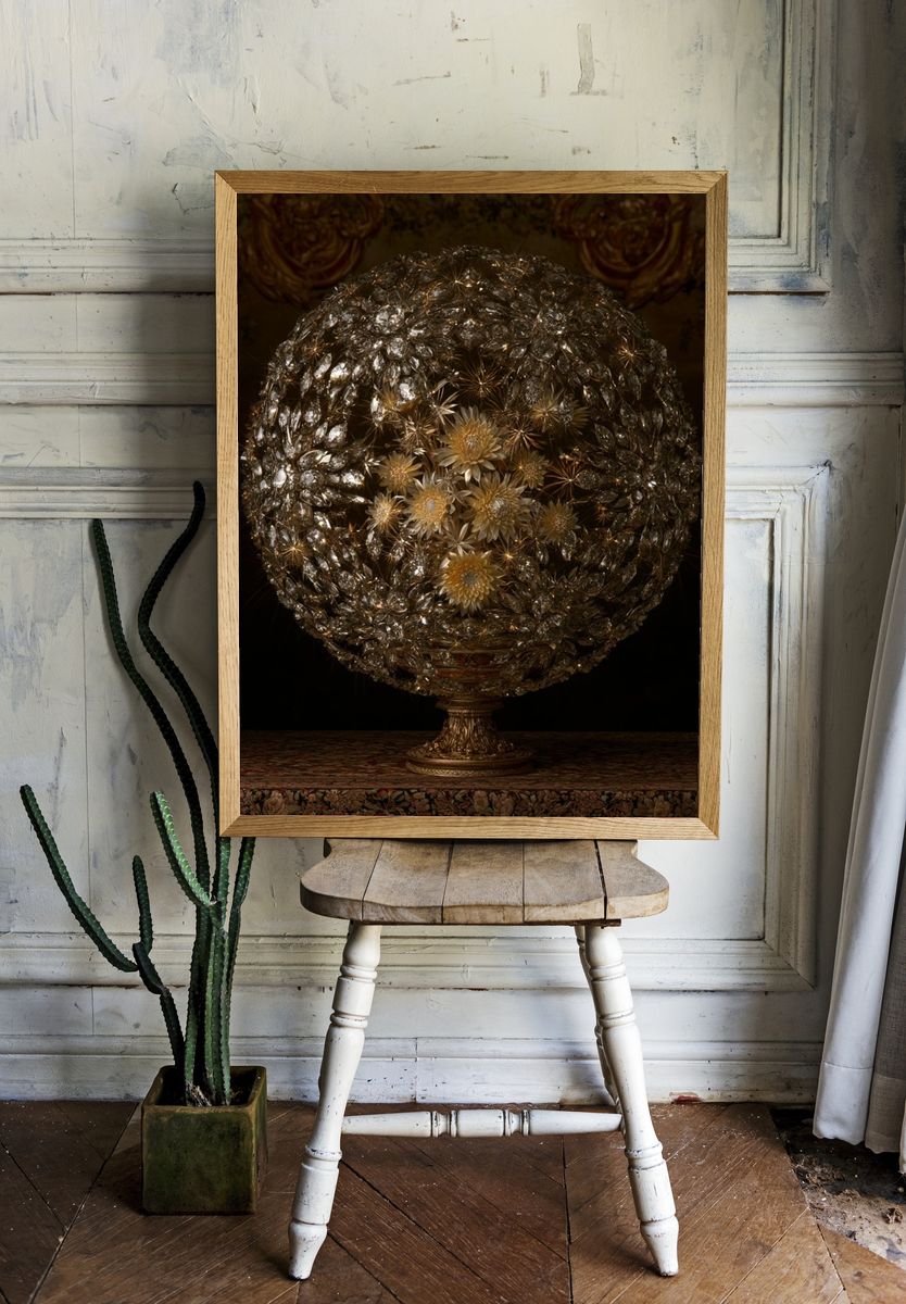 Gilded Crystal Floral Sphere Print. room preview