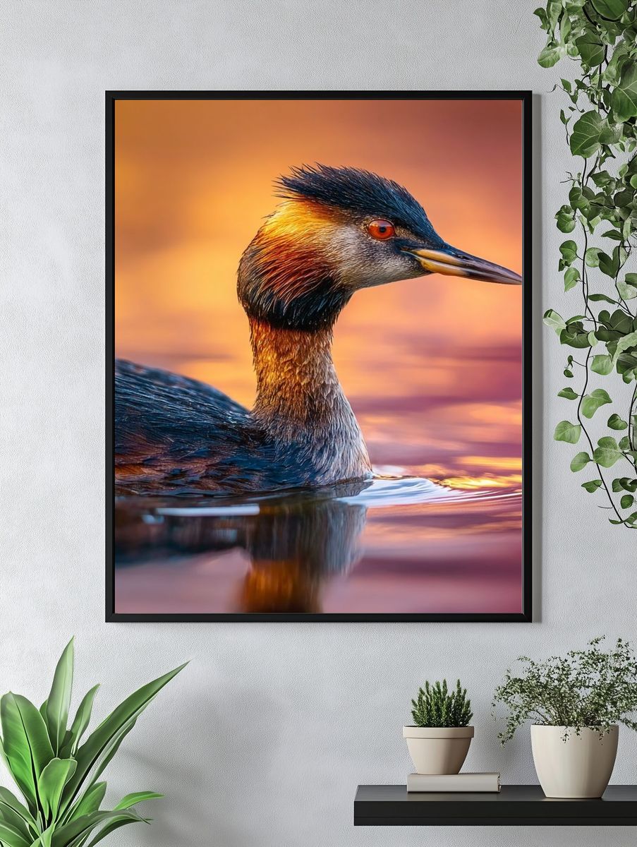 Great Crested Grebe Portrait Poster. — room view 4
