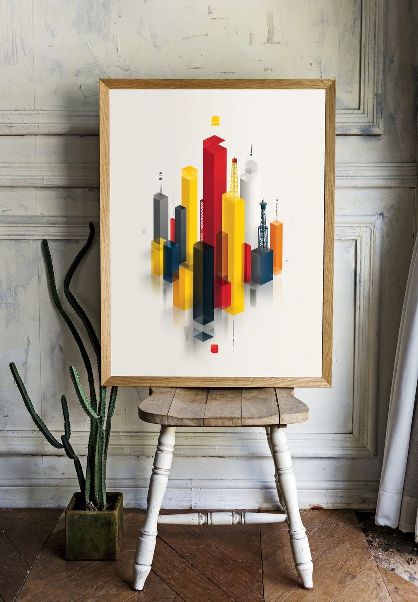 Geometric Cityscape — Abstract Print. — room view 1