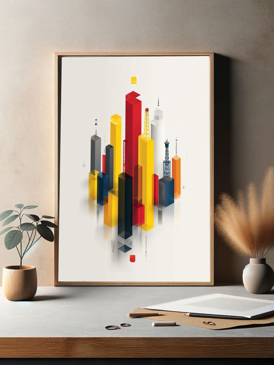 Geometric Cityscape — Abstract Print. — room view 2