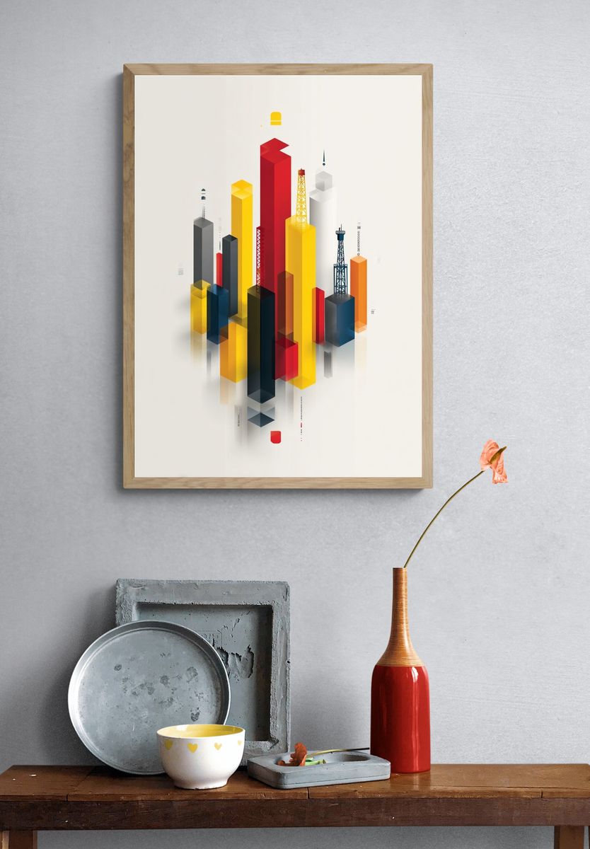 Geometric Cityscape — Abstract Print. — room view 3
