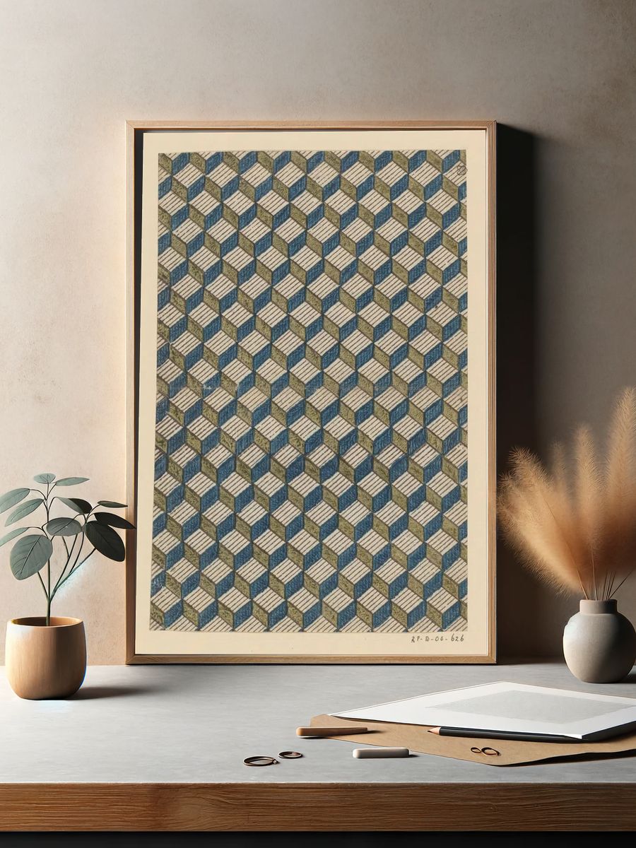 Geometric Cube Pattern Poster. — room view 2