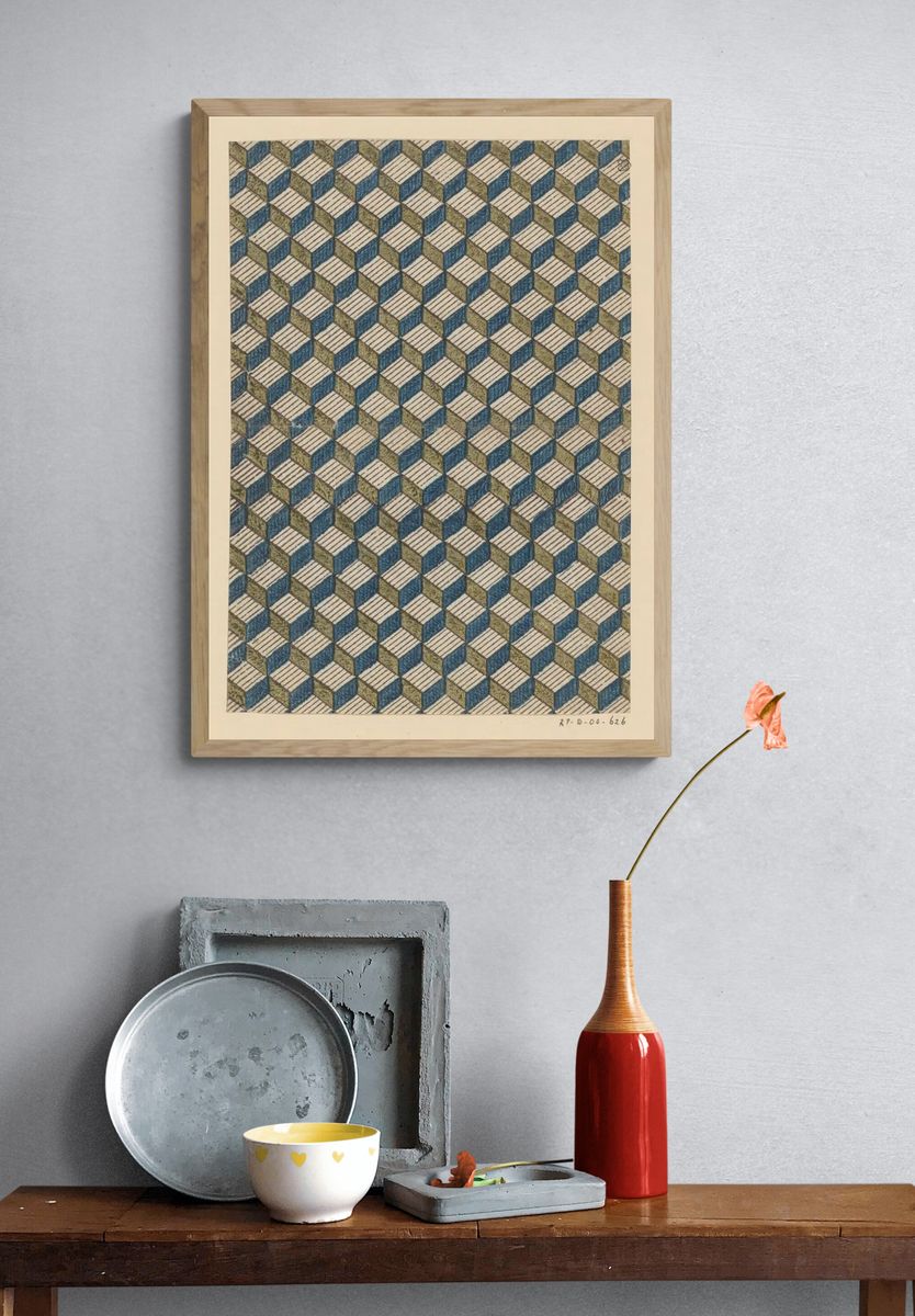 Geometric Cube Pattern Poster. — room view 3