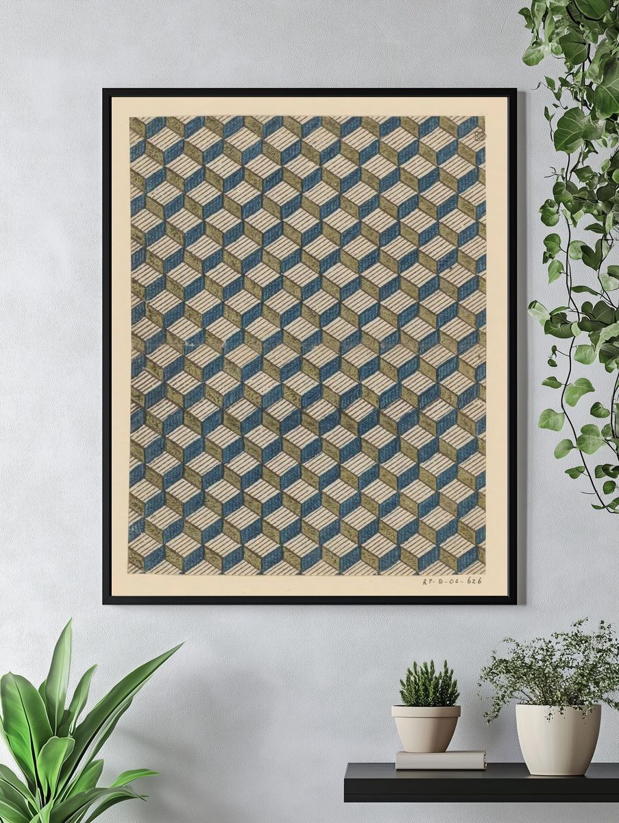 Geometric Cube Pattern Poster. — room view 4