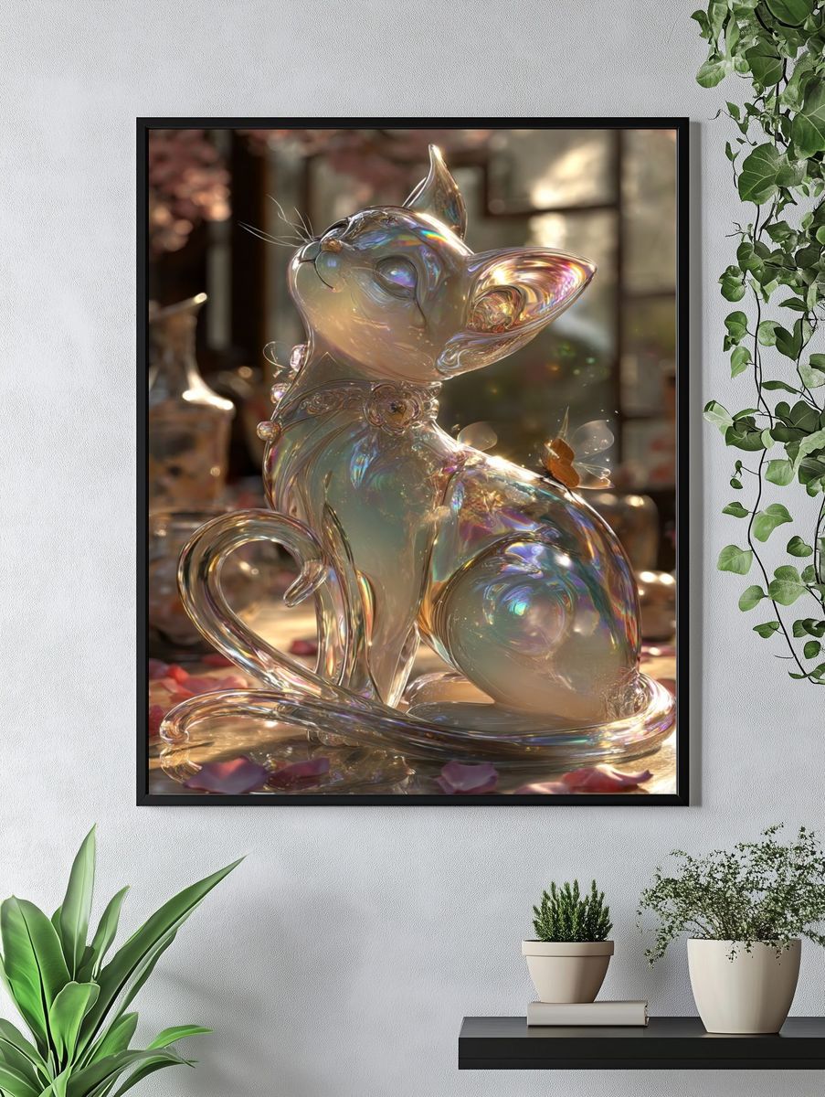 Glassy Cat Sculpture — Whimsical Art Print. — room view 4