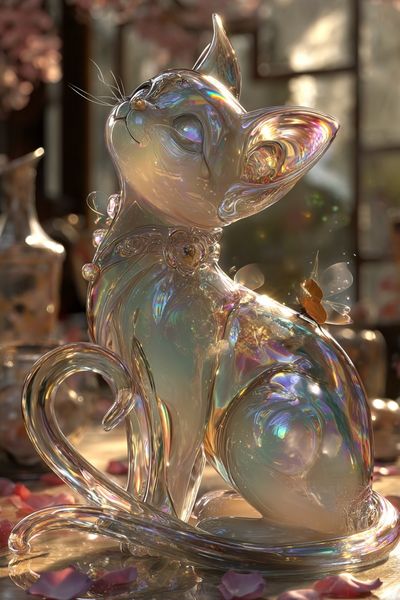Glassy Cat Sculpture — Whimsical Art Print. poster print