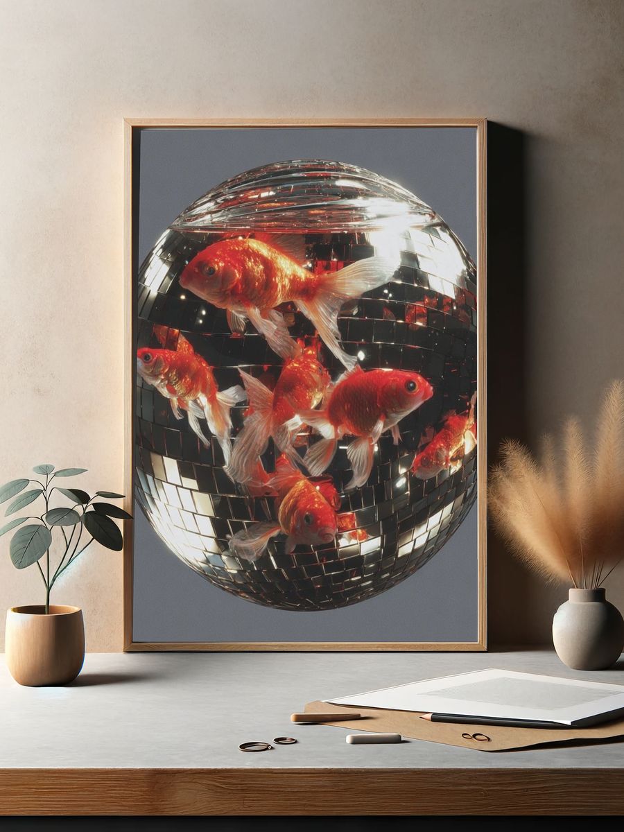 Goldfish Disco Ball Poster. — room view 2
