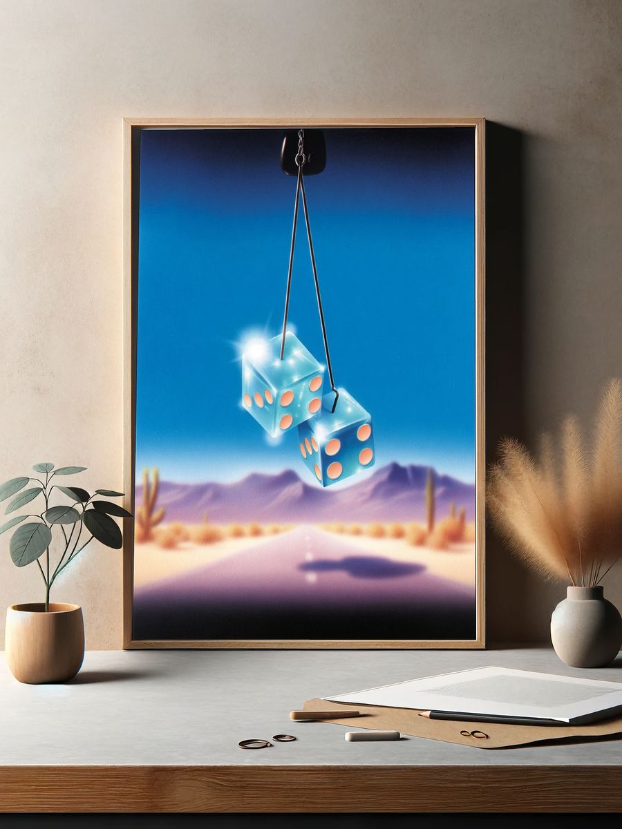Glowing Dice — Retro Art Print. — room view 2