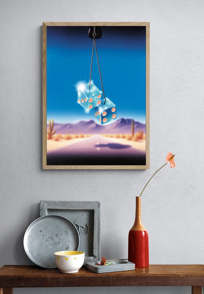 Glowing Dice — Retro Art Print. — room view 3