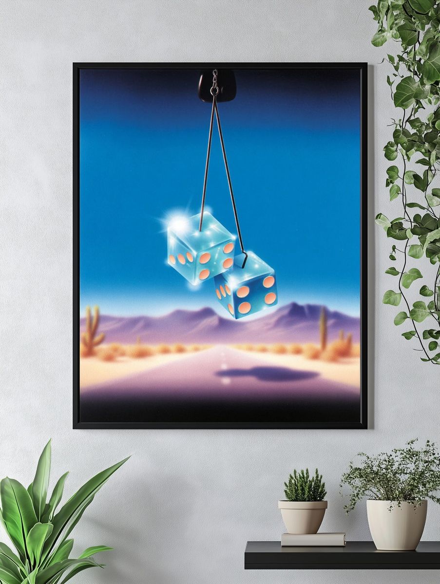 Glowing Dice — Retro Art Print. — room view 4