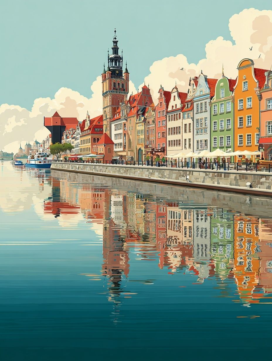 Gdansk Waterfront — Vintage Print. poster — vintage art