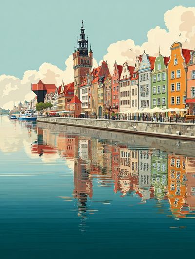 Gdansk Waterfront — Vintage Print.