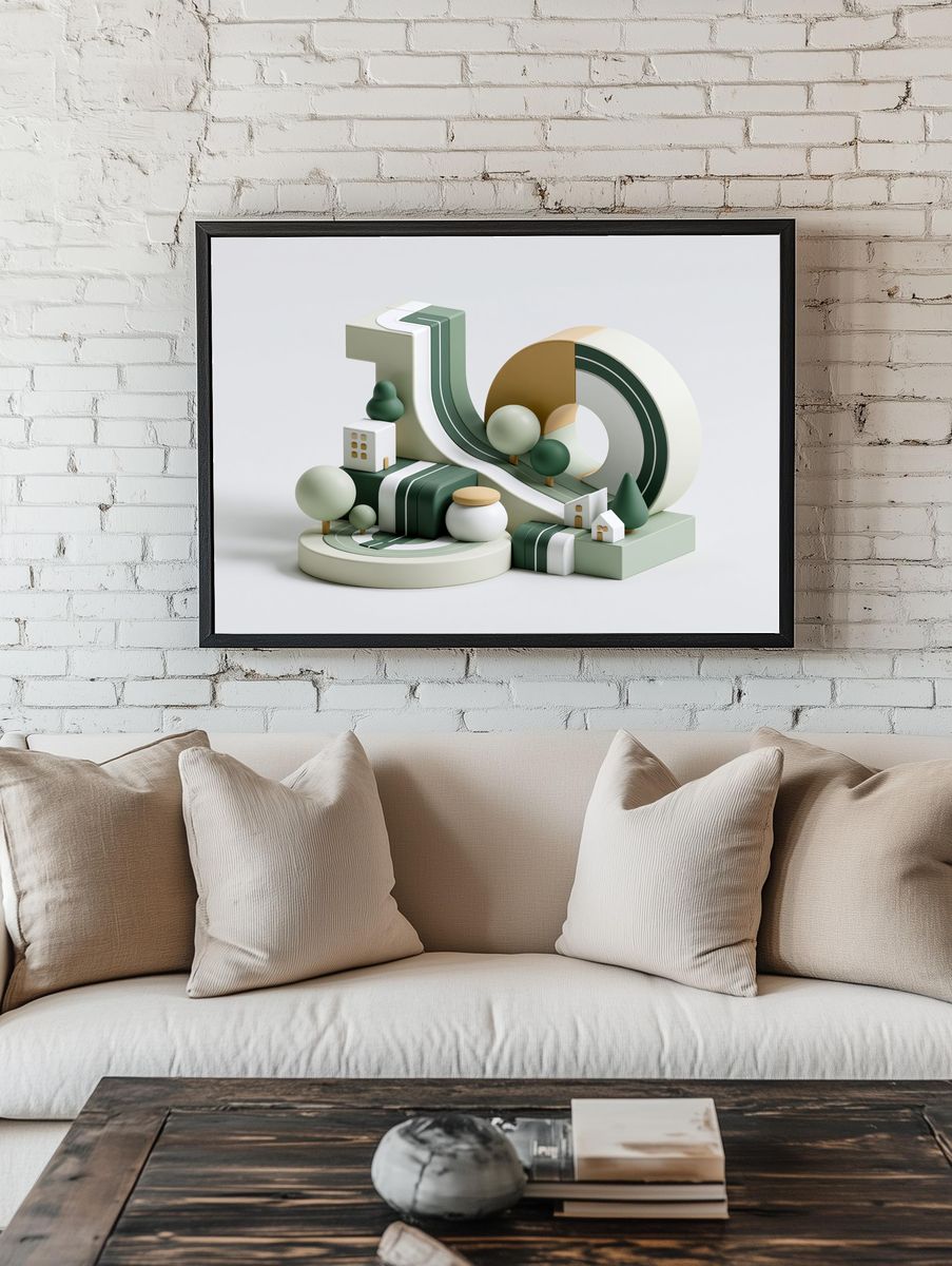 Geometric Village Abstract Print. room preview