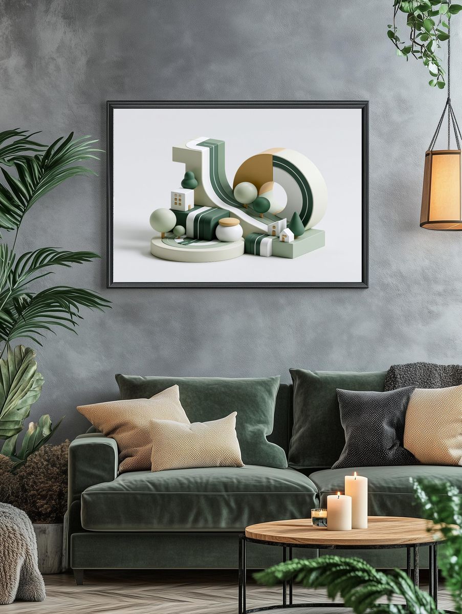 Geometric Village Abstract Print. — room view 4