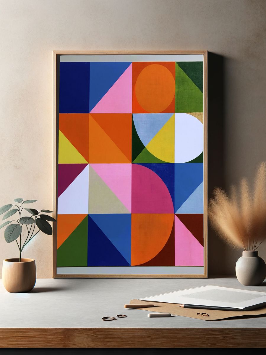 Geometric Color Blocks Abstract Poster. — room view 2